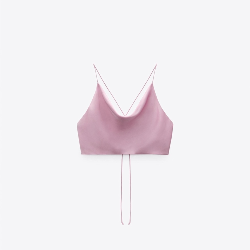 NWT Zara satin effect pink backless crop top